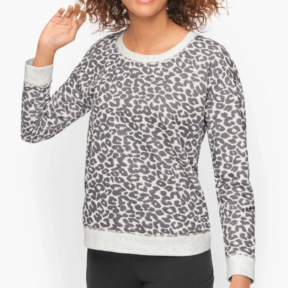 T by Talbots Classic French Terry Cheetah Sweatshirt Size Small
